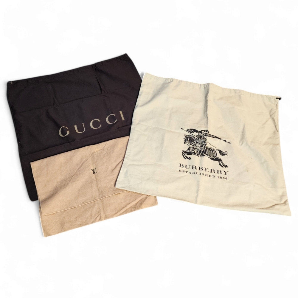 Dust bags Gucci, Burberry,  and Louis Vuitton
